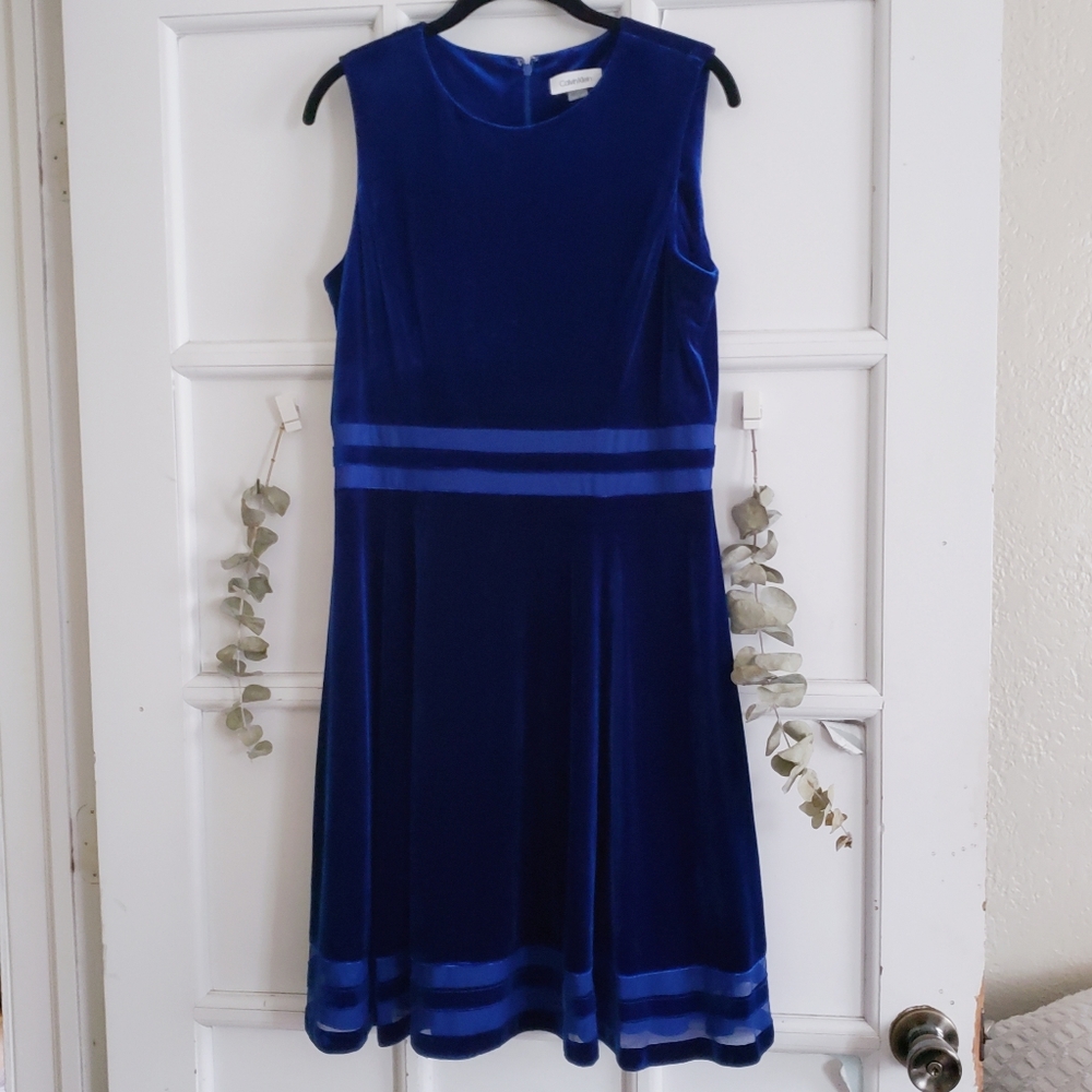 Blue Velvet Calvin Klein Evening Dress